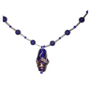 💋Beaded necklace cobalt blue glass silver beads